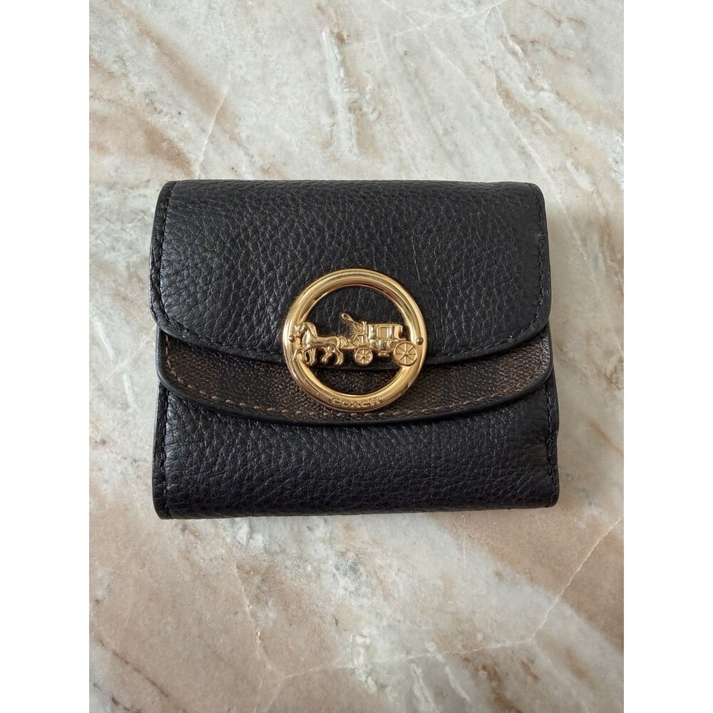 COACH Jade Small Double Flap Wallet with Signature Canvas Detail F88003